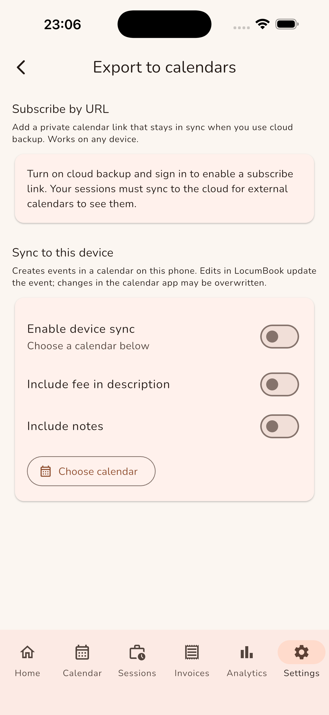 Calendar export and subscribe options