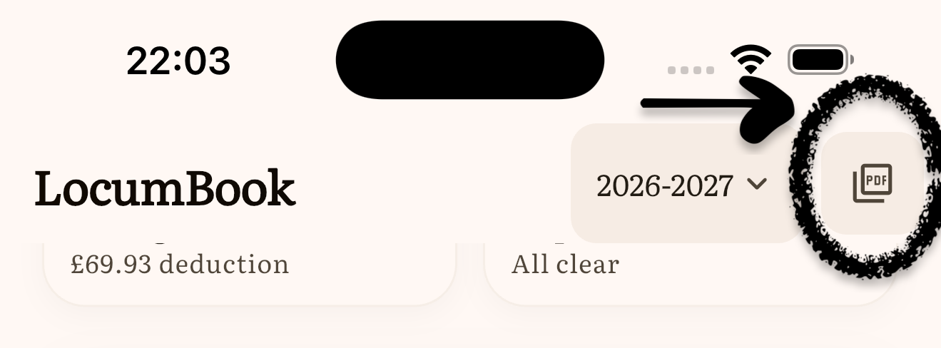 PDF export button next to the tax year selector