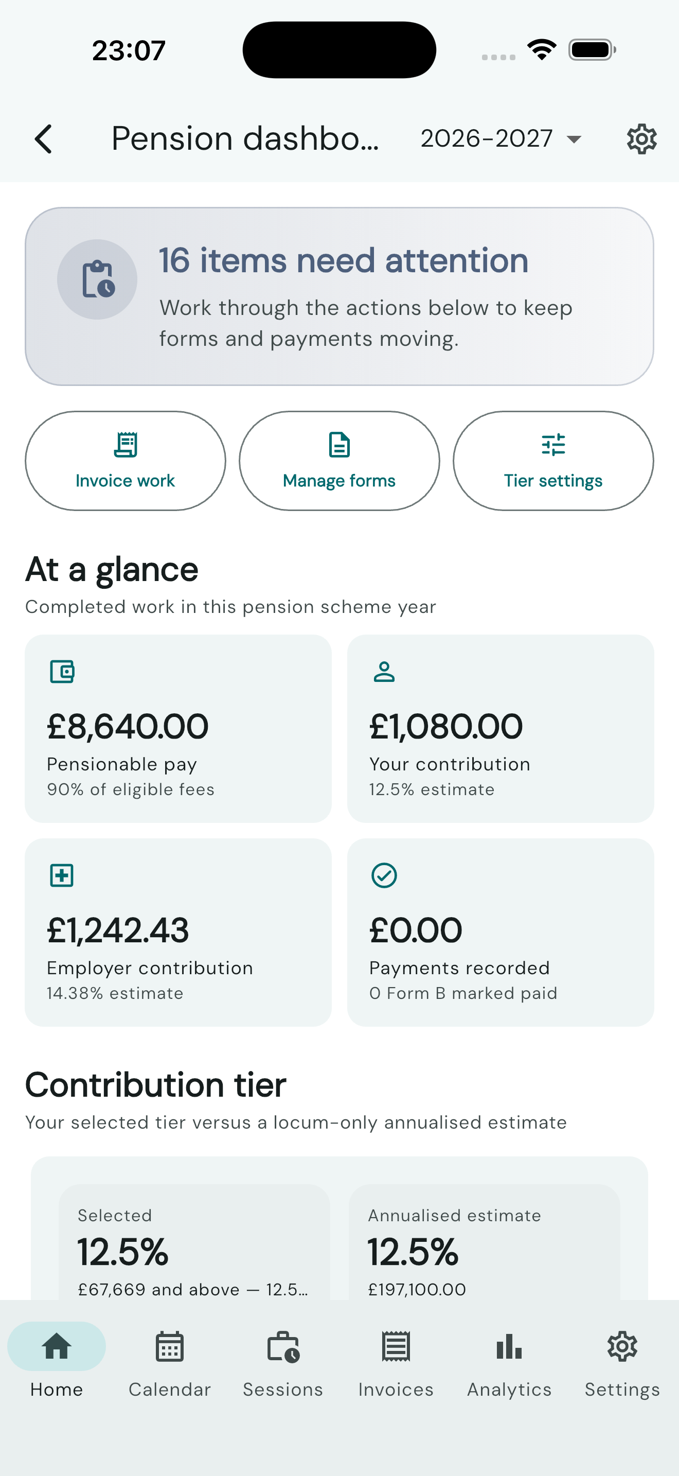 Pension dashboard for the NHS scheme year