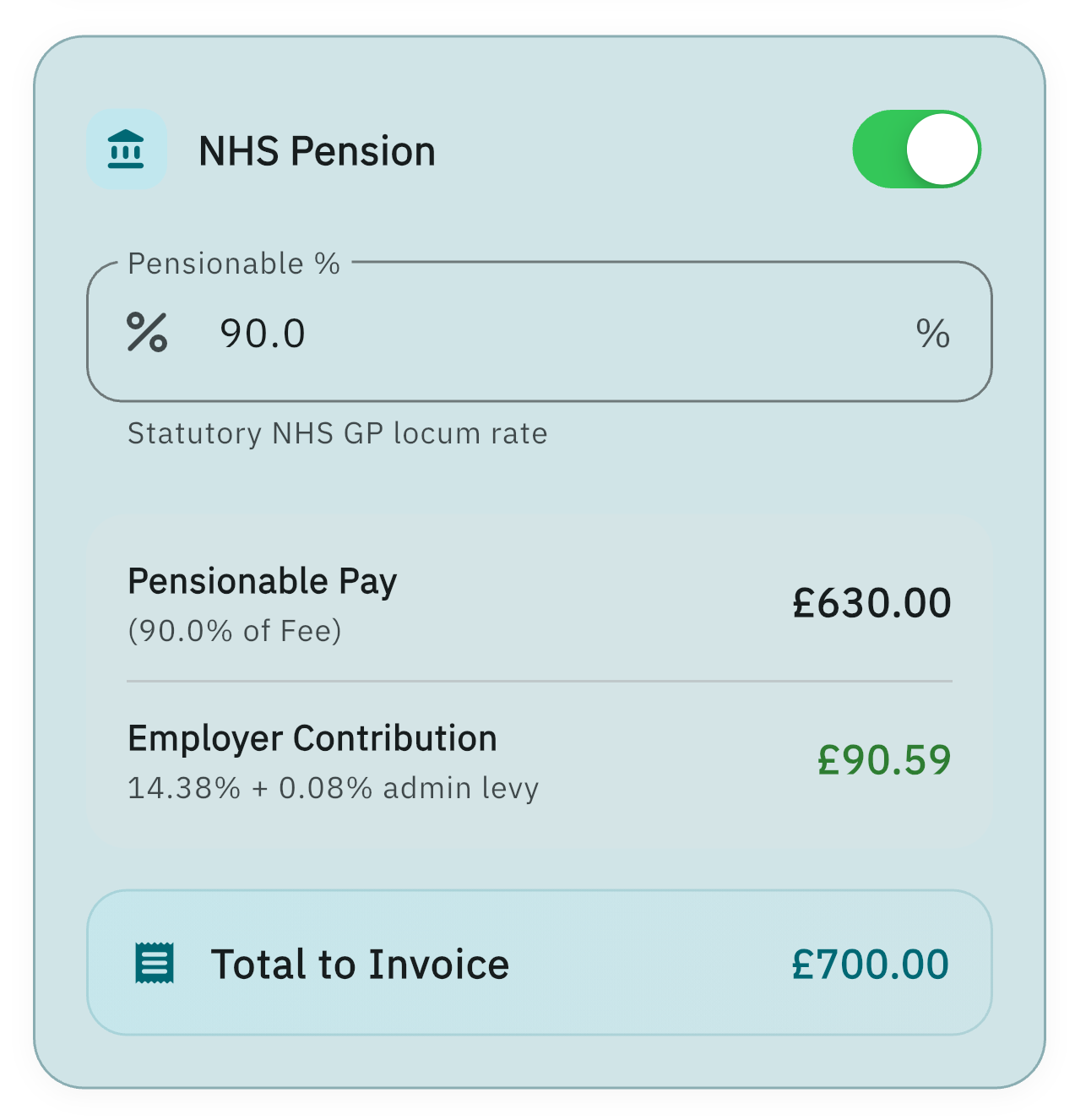 Pensionable toggle and contribution figures on Log session