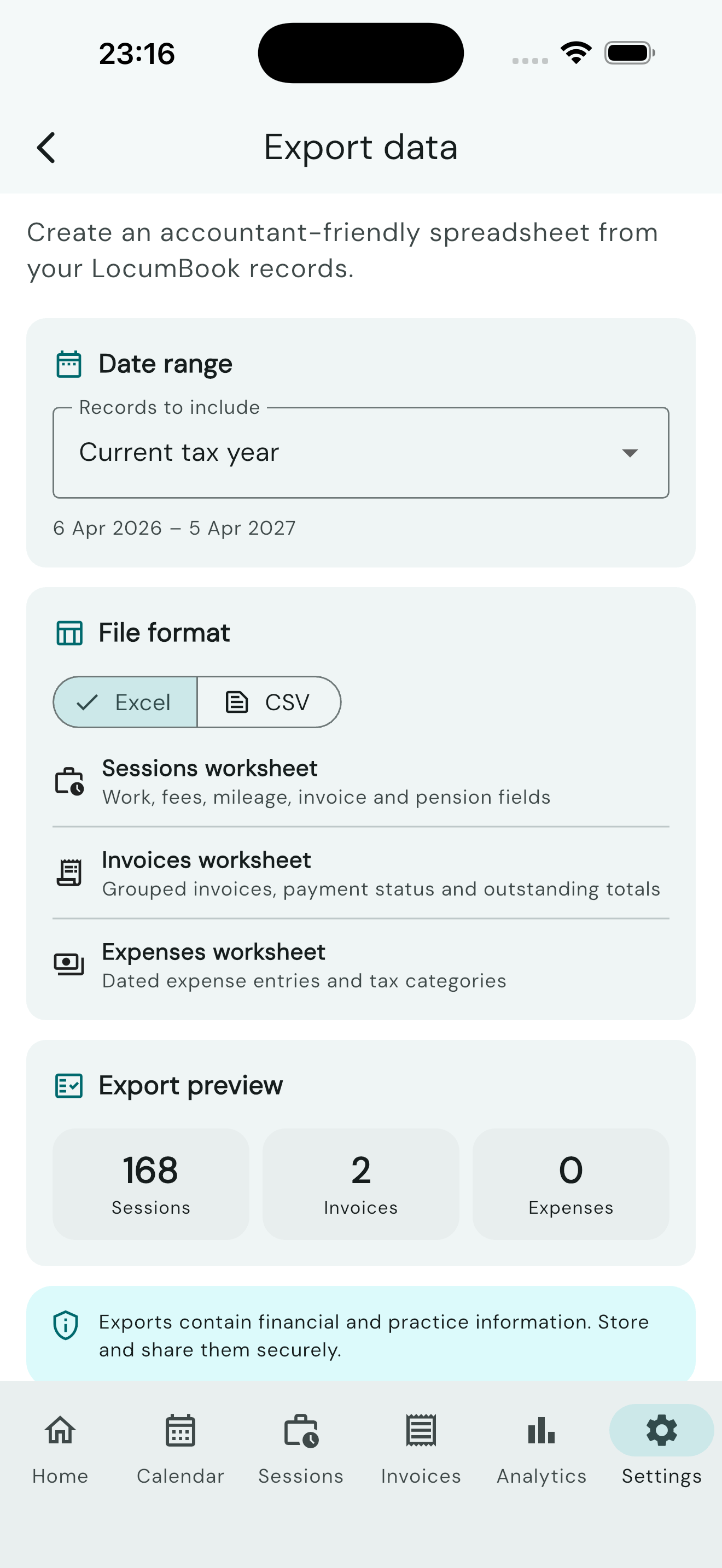 Export spreadsheet data options in Data management