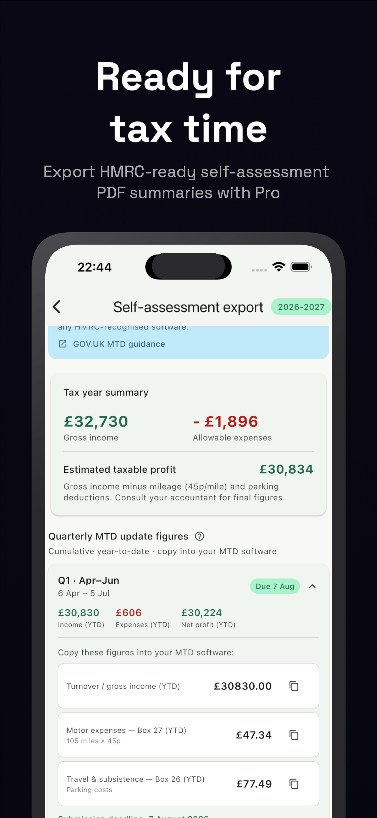 LocumBook tax export screen